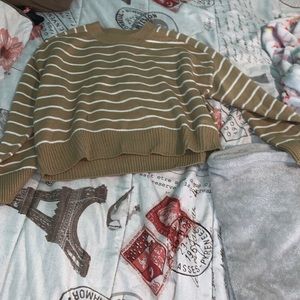 Truth by republic striped pullover crop sweater khaki/ snow globe